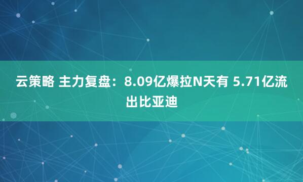 云策略 主力复盘：8.09亿爆拉N天有 5.71亿流出比亚迪