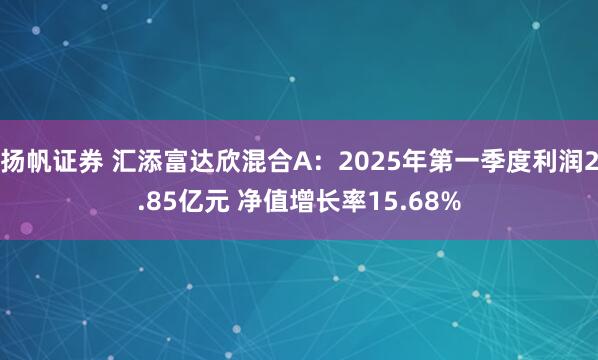 扬帆证券 汇添富达欣混合A：2025年第一季度利润2.85亿元 净值增长率15.68%